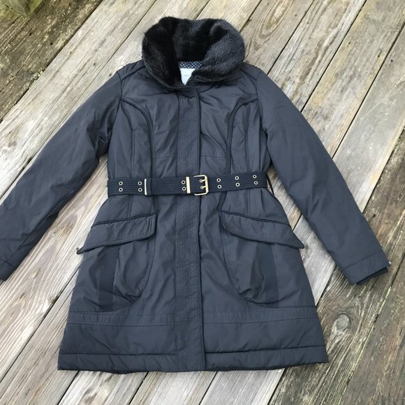 Next Women Jacket Black Faux Fur Winter Charcoal H - Picture 2 of 13